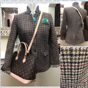 J Crew Regent Houndstooth Wool Blazer Crystal Collar Sz 6 Brown Single Button